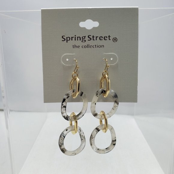 Nordstrom chain link fishhook drop earring gray marble and gold - Picture 1 of 4